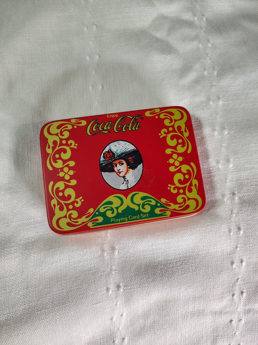Coca-Cola Vintage Red & Yellow Playing Card Tin